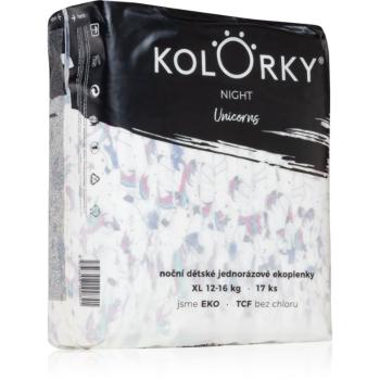 Kolorky Night Unicorn jednorazové EKO plienky pre kompletnú ochranu v priebehu noci veľkosť XL 12-16 Kg 17 ks