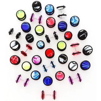 Falošný plug do ucha - mramorový - Veľkosť hlavičky: 10 mm, Farba piercing: Ružová - Biela