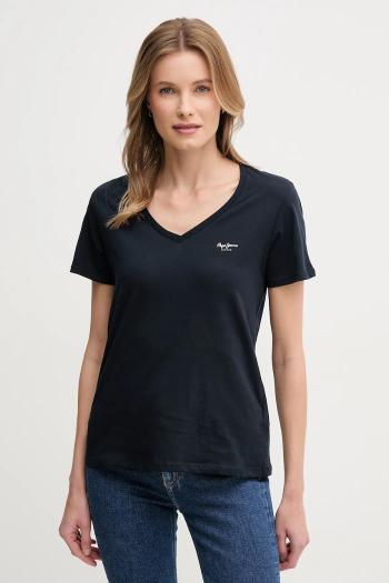 Bavlnené tričko Pepe Jeans MACY V-NECK dámske, tmavomodrá farba, PL506051