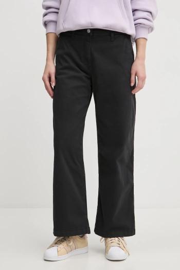 Nohavice Tommy Jeans dámske, čierna farba, široké, stredne vysoký pás, DW0DW20181