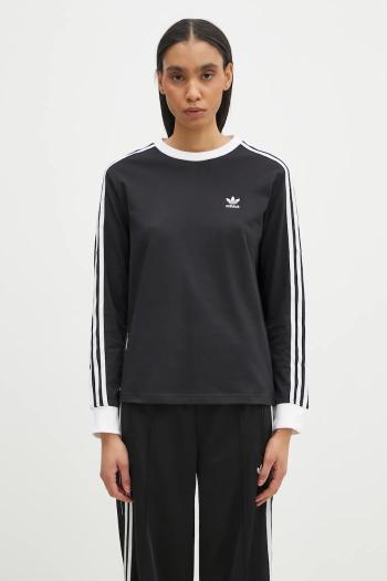 Bavlnené tričko s dlhým rukávom adidas Originals 3-Stripes čierna farba, JC5774