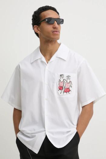 Bavlnená košeľa MSGM pánska, biela farba, voľný strih, s klasickým golierom, 3840ME06X.257100
