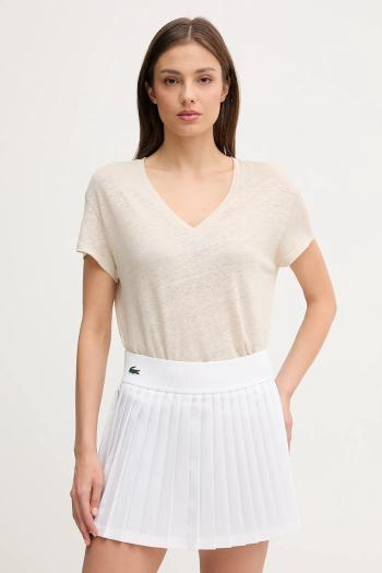 Ľanové tričko United Colors of Benetton béžová farba, 37UJD401Q