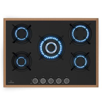 Klarstein Lumiflame plynová varná doska, 5 horákov, medený rám, elektrické zapaľovanie, výkon 10,4 kW