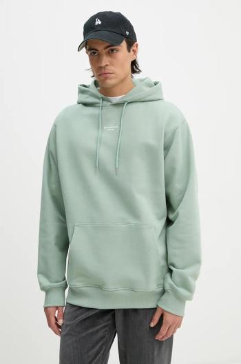 Bavlnená mikina Drôle de Monsieur Le Hoodie Slogan Classique pánska, zelená farba, s kapucňou, jednofarebná, E.HO161.CO127.WG Le Hoodie Slogan Classiq