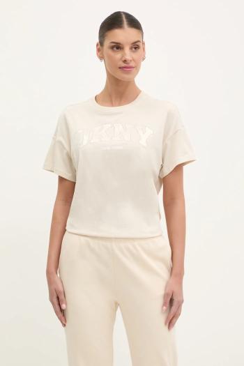 Bavlnené tričko Dkny dámske, béžová farba, DP5T1224