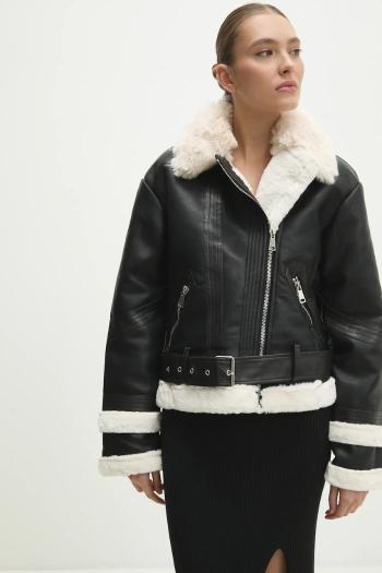 Bunda Answear.LAB dámska, čierna farba, prechodná, oversize