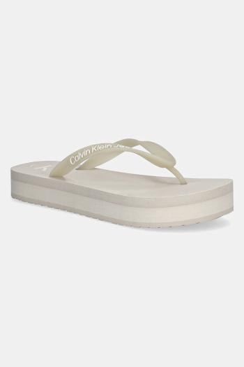 Šľapky Calvin Klein Jeans BEACH SANDAL FLATFORM TPU dámske, béžová farba, na platforme, YW0YW01830