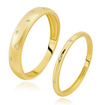 Obrúčky v žltom zlate 585 - vypuklé ramená s čírymi zirkónmi - Veľkosť: 62 mm