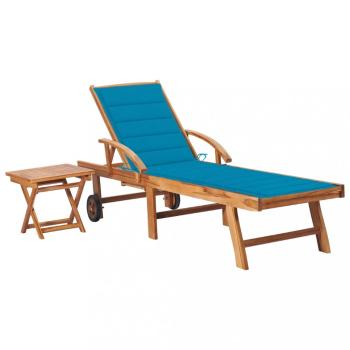Záhradné lehátko so stolíkom teak / látka Dekorhome