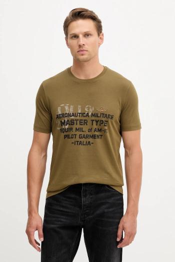 Bavlnené tričko Aeronautica Militare pánske, zelená farba, s potlačou, TS2479UJ00641