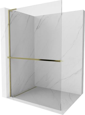 MEXEN/S - Kioto+ L Sprchová zástena WALK-IN s poličkou a držiakom uterákov 95 x 200, transparent, zlatá 800-095-123-50-00