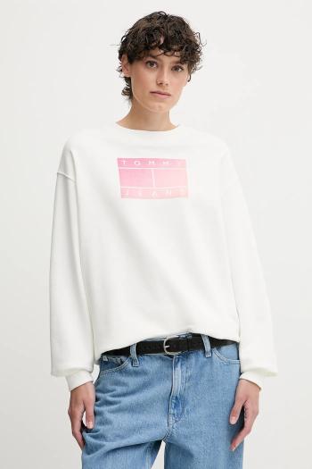 Bavlnená mikina Tommy Jeans biela farba, vzorovaná, DW0DW21396
