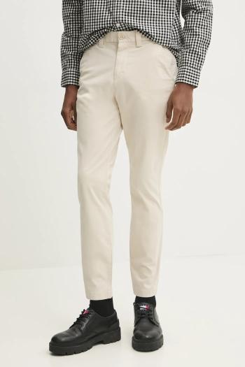 Nohavice Tommy Jeans pánske, béžová farba, priliehavé, DM0DM20282