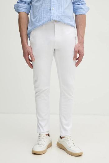 Nohavice Tommy Hilfiger pánske, biela farba, priliehavé, MW0MW26619