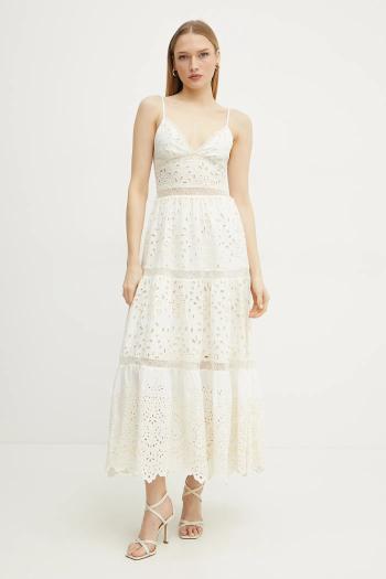 Bavlnené šaty Ermanno Scervino biela farba, midi, áčkový strih, 56TQ001EN3