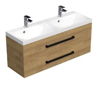 Kúpeľňová skrinka s čiernou úchytkou a umývadlom SAT Cube Way 120x47,5x40 cm dub Hickory mat CUBE2C120ZDH