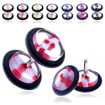 Akrylový fake plug - priehľadné koliesko s farebným pruhom - Farba piercing: Modrá