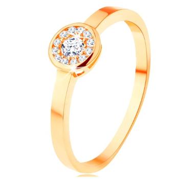 Prsteň zo žltého 14K zlata - kruh vykladaný čírymi zirkónmi, lesklý lem - Veľkosť: 56 mm