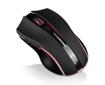 Modecom MC-WRM1 herná bezdrôtová optická myš, 5 tlačidiel, 1600 DPI, USB nano 2,4 GHz, červené podsvietenie, čierna