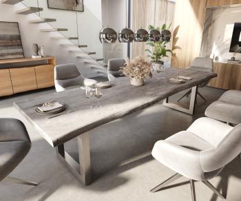 Jedálenský stôl Edge 300x100 XL Akácia platina nerezová oceľ široká