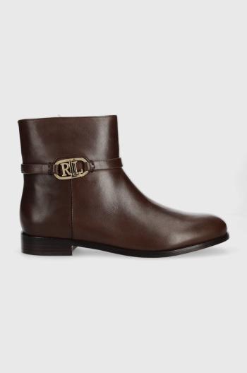 Kožené členkové topánky Lauren Ralph Lauren Briela dámske, hnedá farba, na plochom podpätku, 802912273003