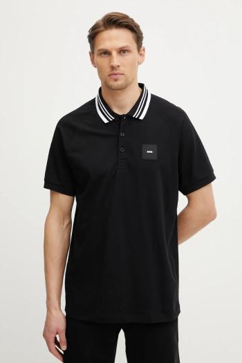 Polo tričko BOSS Green pánske, čierna farba, s nášivkou, 50538176