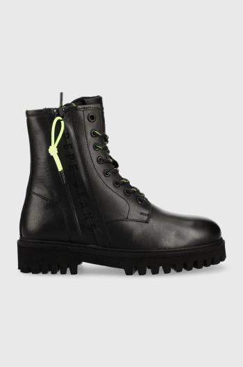 Kožené členkové topánky Pepe Jeans Trucker Laces W dámske, čierna farba, na plochom podpätku, jemne zateplené