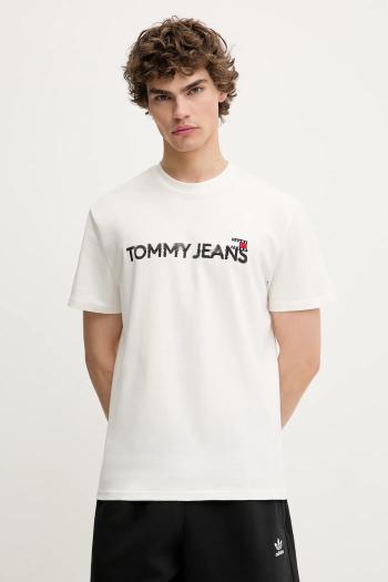 Bavlnené tričko Tommy Jeans pánske, biela farba, s potlačou, DM0DM21585