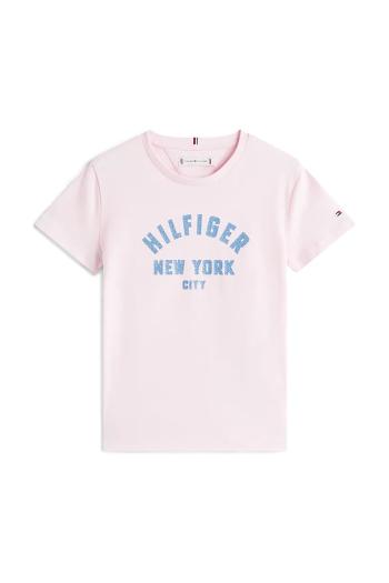 Detské bavlnené tričko Tommy Hilfiger ružová farba, KG0KG08813