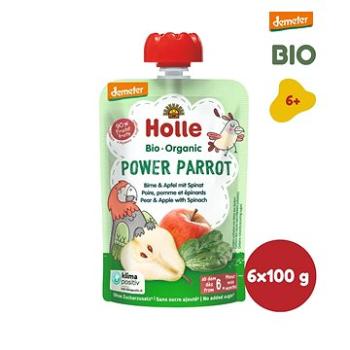 HOLLE Power Parrot BIO pyré hruška jablko a špenát 6× 100 g (7640161877368)