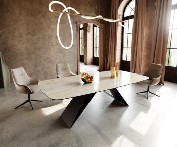 Jedálenský stôl Edge oválny 240x120 keramický Onice Oro podnož v tvare