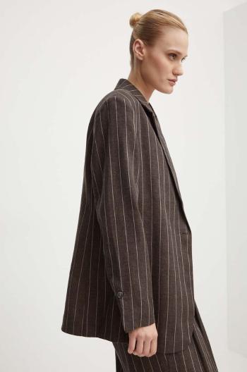 Ľanové sako Day Birger et Mikkelsen Emile - Casual Linen Stripe hnedá farba, jednoradové, vzorované, DAY65243233