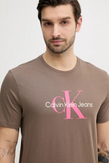 Bavlnené tričko Calvin Klein Jeans pánske, béžová farba, s potlačou, LV040EM286