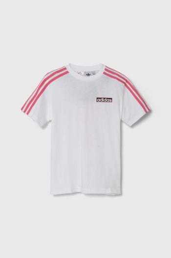 Detské bavlnené tričko adidas Originals biela farba, s potlačou