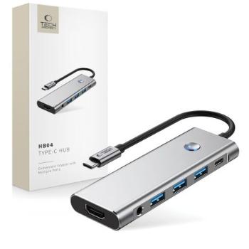Tech-Protect HB04 HUB adaptér USB-C - 3x USB / HDMI 4K / SD / TF / USB-C 100W / AV 3.5, šedý