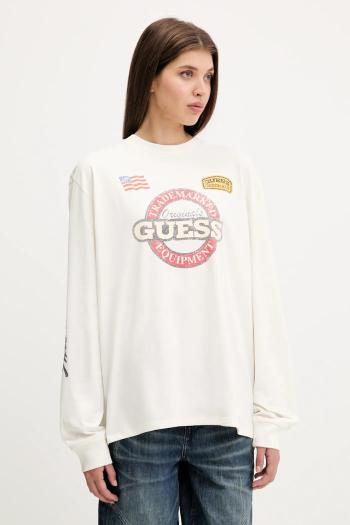 Bavlnené tričko s dlhým rukávom Guess Originals béžová farba, M5YI56 K8FQ4