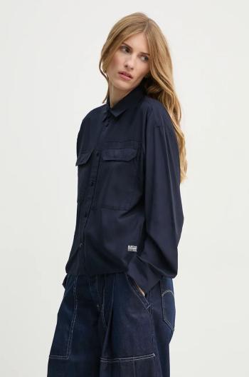 Košeľa G-Star Raw dámska, tmavomodrá farba, voľný strih, s klasickým golierom, D25242-4304