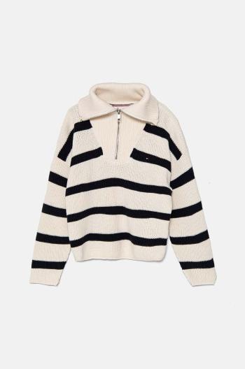 Detský bavlnený sveter Tommy Hilfiger béžová farba, KG0KG08134