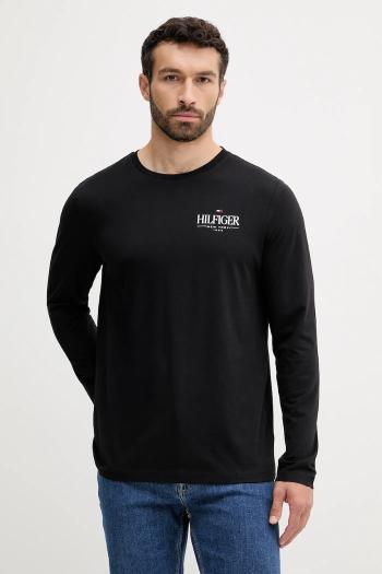 Bavlnené tričko s dlhým rukávom Tommy Hilfiger čierna farba, s potlačou, MW0MW41293