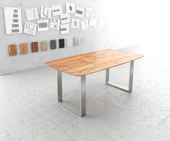Jedálenský stôl Hrana zaoblená 180x90 Akácia prírodná nerezová oceľ