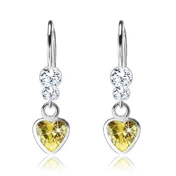 Náušnice zo striebra 925, zirkónové srdce, dva číre krištáliky Swarovski