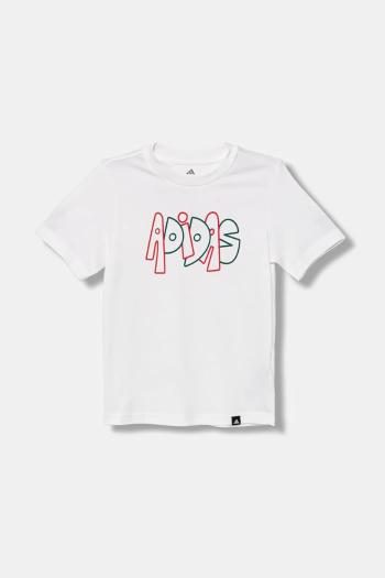 Detské bavlnené tričko adidas biela farba, s potlačou, JV5245