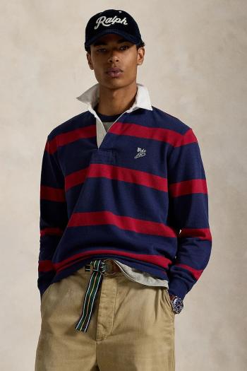Bavlnené polo tričko Polo Ralph Lauren Lsrugbym2 Long Sleeve tmavomodrá farba, vzorovaná, 710972673