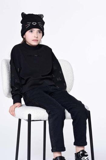 Detská čiapka Karl Lagerfeld čierna farba biela, z tenkej pleteniny