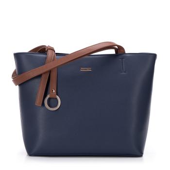 Dámska shopper kabelka s dekoračným pásom tmavomodro-hnedá 99-4Y-615-7