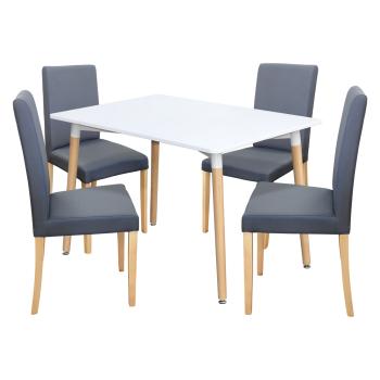 Jedálenský stôl UNO 120x80 biely + 4 stoličky PRIMA sivá/svetlé nohy