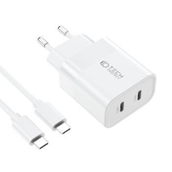 Tech-Protect C20W sieťová nabíjačka 2x USB-C 20W + kábel USB-C, biela