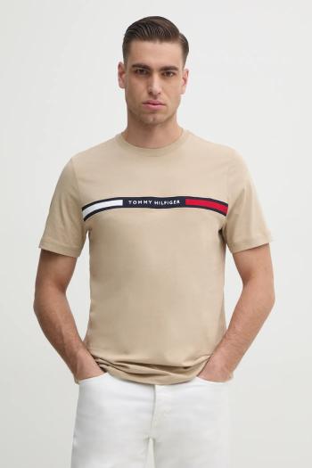 Bavlnené tričko Tommy Hilfiger pánske, béžová farba, s nášivkou, MW0MW36498