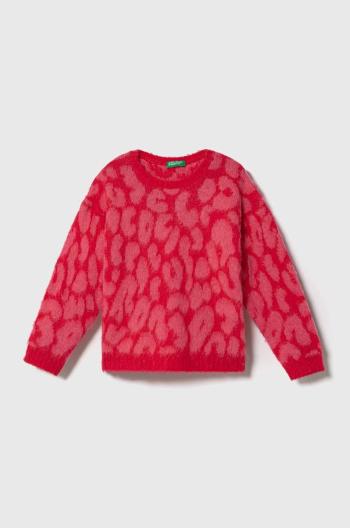Detský sveter s prímesou vlny United Colors of Benetton ružová farba, tenký